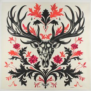 neon  colors  deer  skull  flowers  leaves  bold  tattoo  artnouveau  linocut 1078920