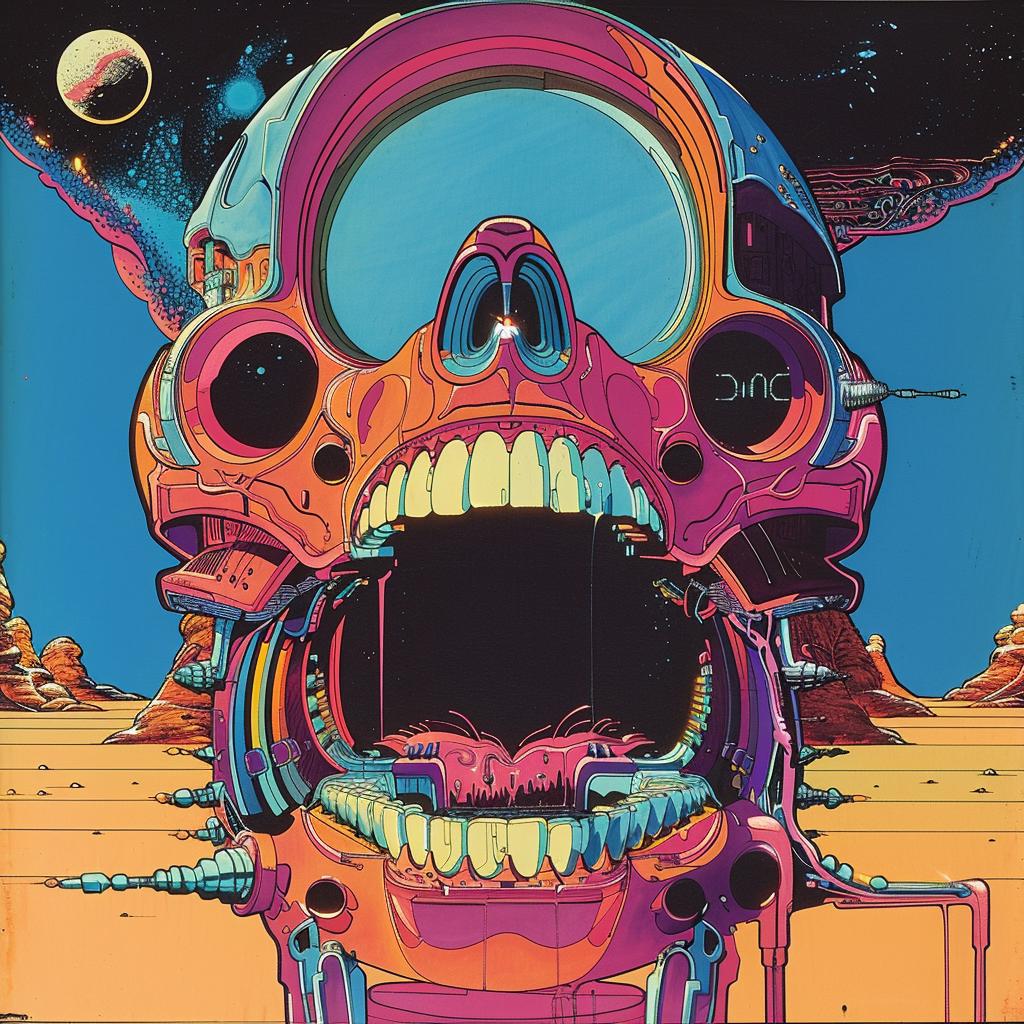 poster  psychedelic  1980s  Nychos  skull  spaceship  trippy  geometric  art  design 960662