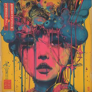 surreal  album  cover  woman  skull  colorful  poster  Tsukioka  Yoshitoshi  Risograph 1078555
