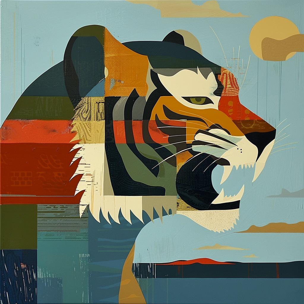tiger  snarling  sun  painting  wildlife  artwork  fierce  dynamic  background  colorful 938476