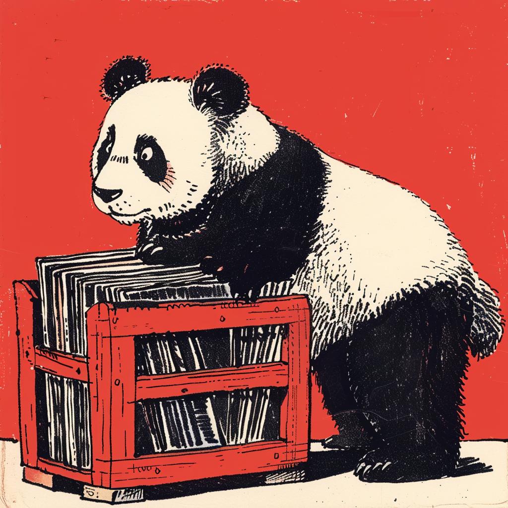 panda  vinyl  records  illustration  crate  animal  sitting  playful  art  colorful 922947