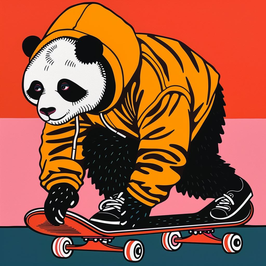 panda  skateboarding  trick  hoodie  skateboard  cute  animal  illustration  playful  urban 1023385