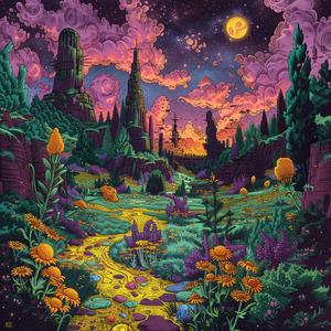 album  cover  psychedelic  forest  flowers  trees  creative  surreal  chaos  Risograph 1078105