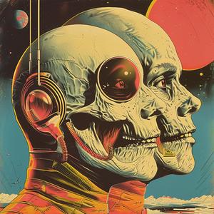 surreal  skulls  headphones  redsun  albumcover  Risograph  symbolist  hyperrealistic  screenprinting  graphic 1080020
