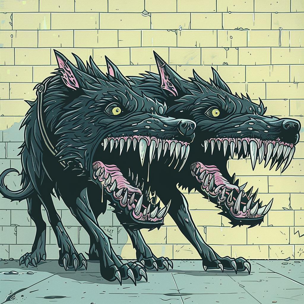 mythical  Fenrir  terrifying  two-headed  black  dogs  spiked  collar  fantasy  creature 927928