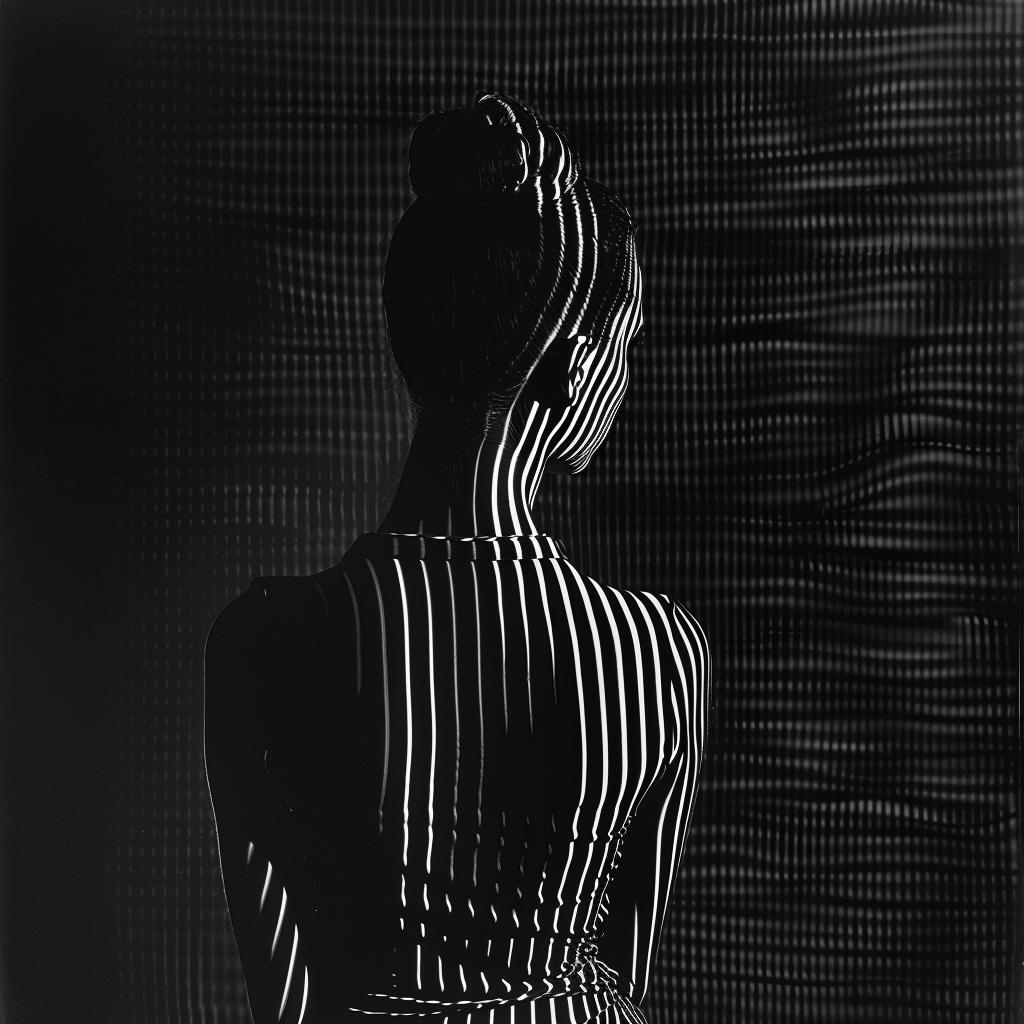woman  full-body  black  white  contrast  fine-art  contour  op-art  striped  dress 953954