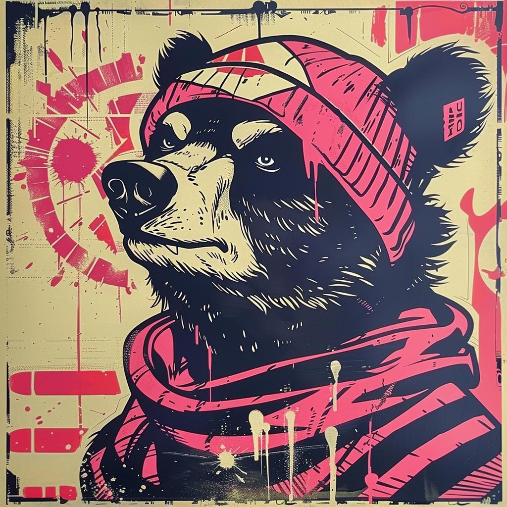 bear  streetwise  hat  scarf  vibrant  whimsical  artwork  colorful  character  illustration 944897