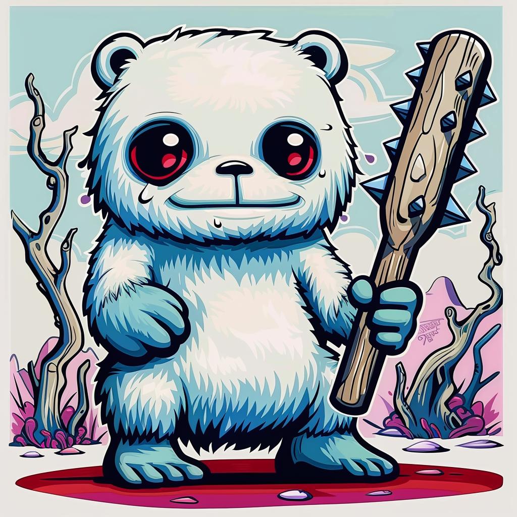 panda  yeti  creature  cartoon  baseballbat  whimsical  playful  illustration  colorful  fantasy 1033218