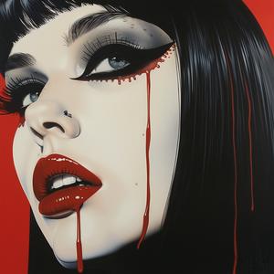 Pop Art  woman  fangs  blood  dripping  eye makeup  portrait  vampire  intense  macabre 1074552