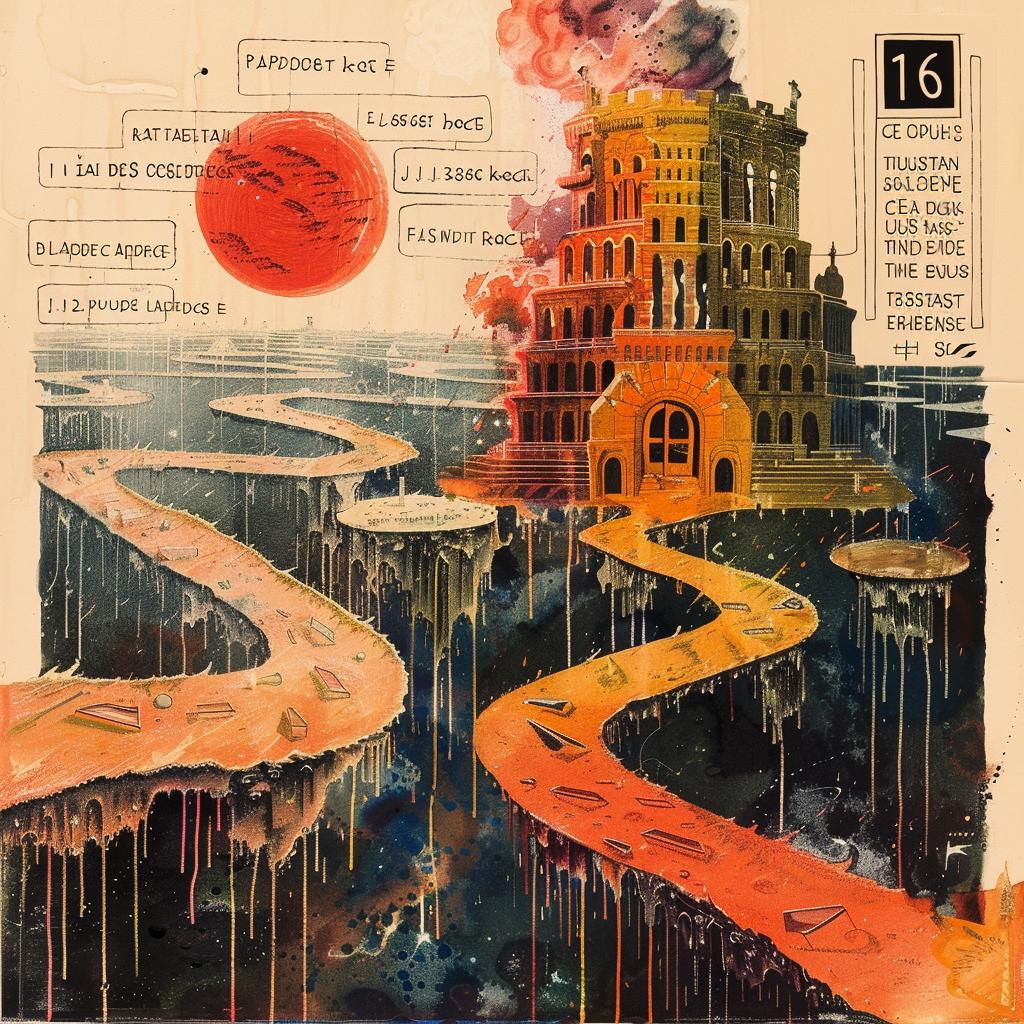 axonometric  view  introspective  naturalistic  spiritual  terror  occult  painting  tower  babel 974794