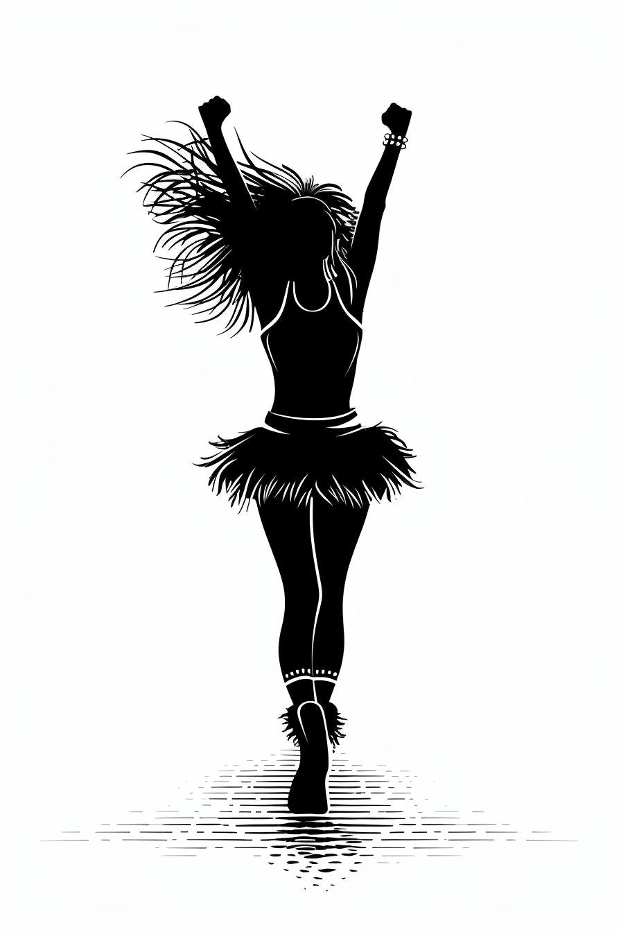 silhouette  woman  dance  skirt  white  background  vector  SVG  cheerleader  pose 954381