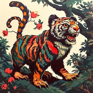 tiger  woods  painting  chromolithography  nature  wildlife  forest  vivid  illustration  art 1048354