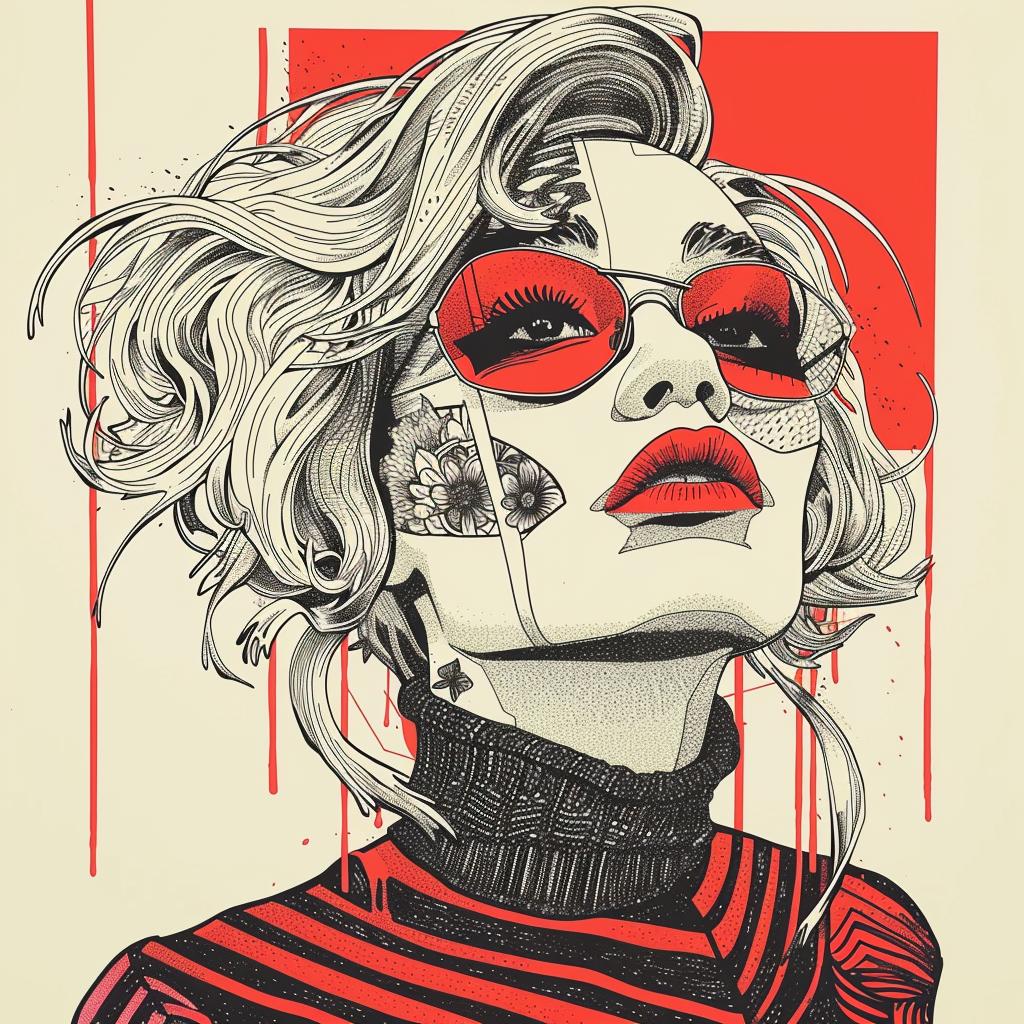 PopArt  model  blonde  fourEyes  eyeMakeup  sweater  dripping  whiteBackground  TroyBrooks  fashion 939404