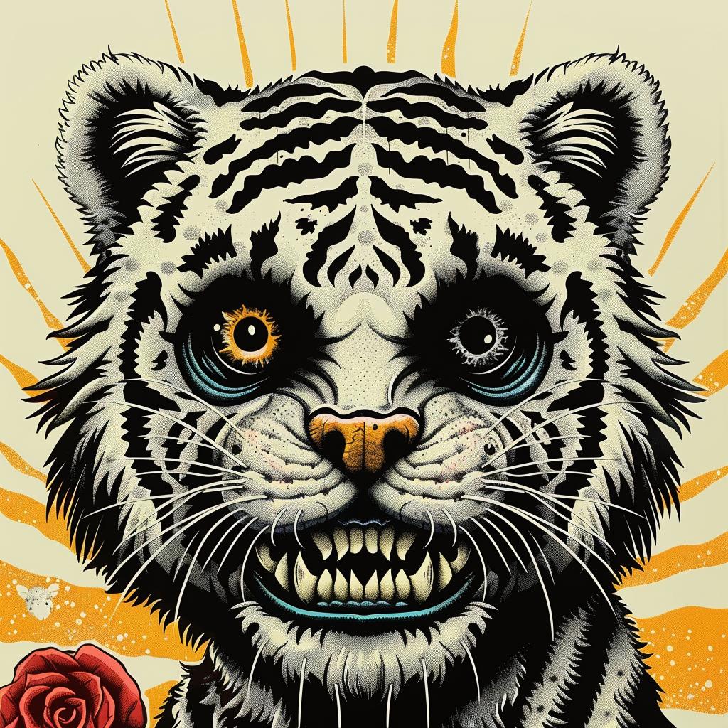 tiger  skull  creature  rose  illustration  surreal  colorful  animal  bold  symbolic 1033124