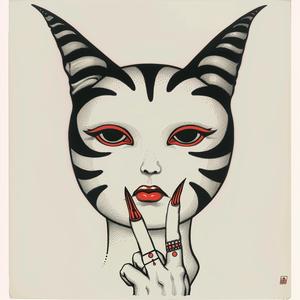 surreal  album  cover  cat  mask  striped  face  red  black  creative 1077768