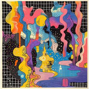 album  cover  colorful  chaos  flowerpunk  Risograph  Symbolist  hyper-realistic  shattered  painting 1078039