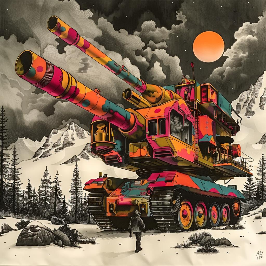 tank  man  painting  cannons  1980s  winter  military  vehicle  style  surreal 1036402