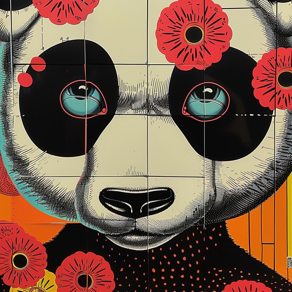 panda  flowers  face  collage  abstract  graphic  design  vibrant  colorful  artwork 968174