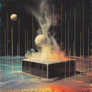 chromolithography  TV  glitch  fire  flame  album  cover  the box  vibrant  artwork 1040952