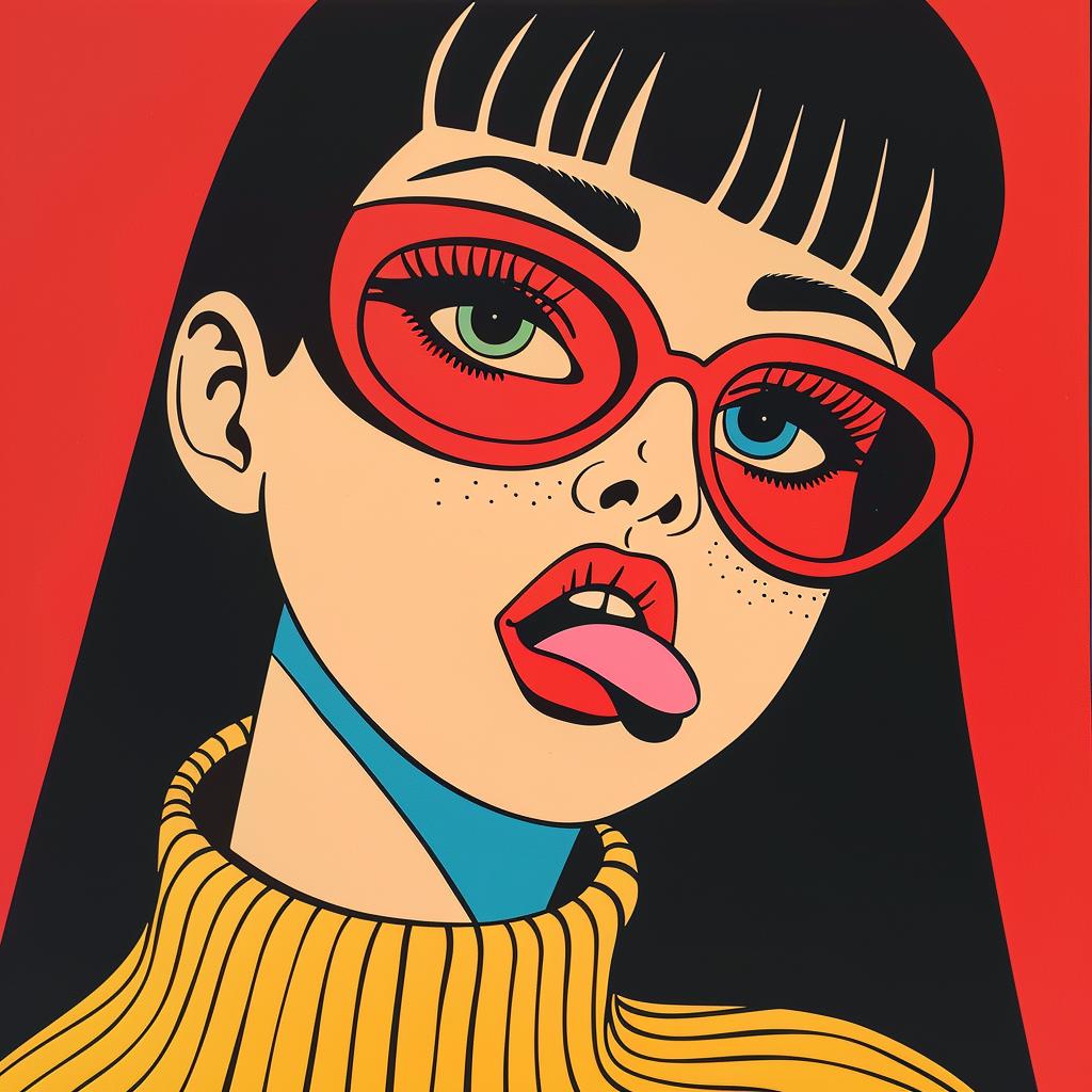 popart  woman  sunglasses  illustration  tongue  colorful  playful  whimsical  expression  style 943776