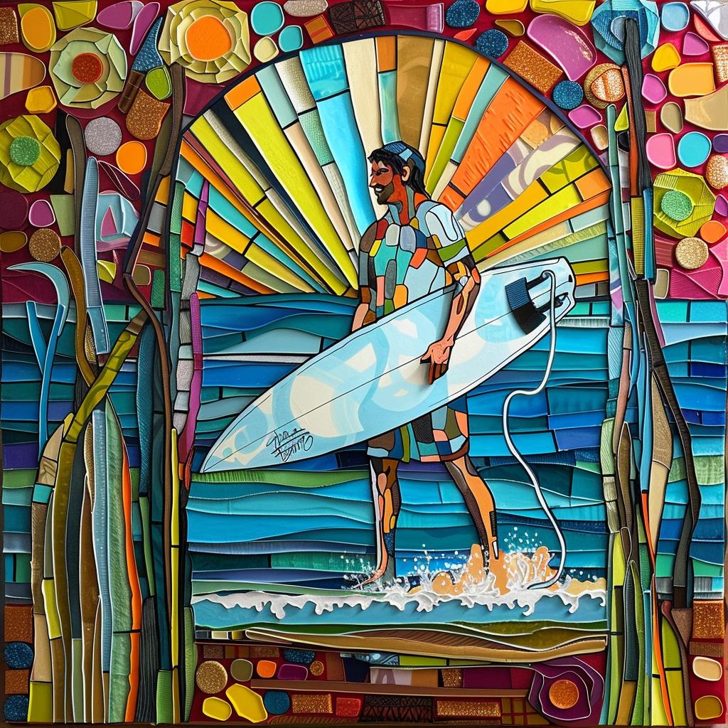 surfer  mosaic  art  colorful  waves  dynamic  action  sport  ocean  beach 938577