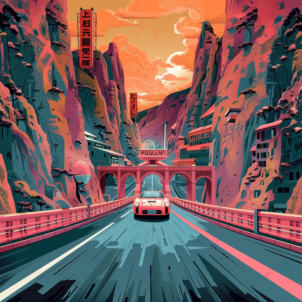 car  road  mountains  poster  Hiroshi  Nagai  retrofuturism  details  landscape  art 944381