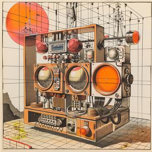 machine  time  retrofuturistic  vector  illustration  khaki  detail  sun  flat  isolated 1037051