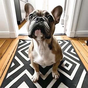 dog  bulldog  black  white  rug  sitting  pet  adorable  playful  portrait 1070958
