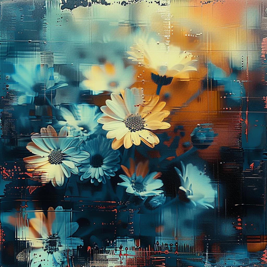 flowers  field  painting  nature  beautiful  teal  orange  colorful  vibrant  floral 963716