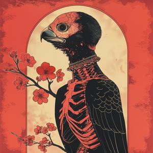 skeleton  bird  chromolithography  red  skull  art  surreal  dark  symbolic  expression 1050767