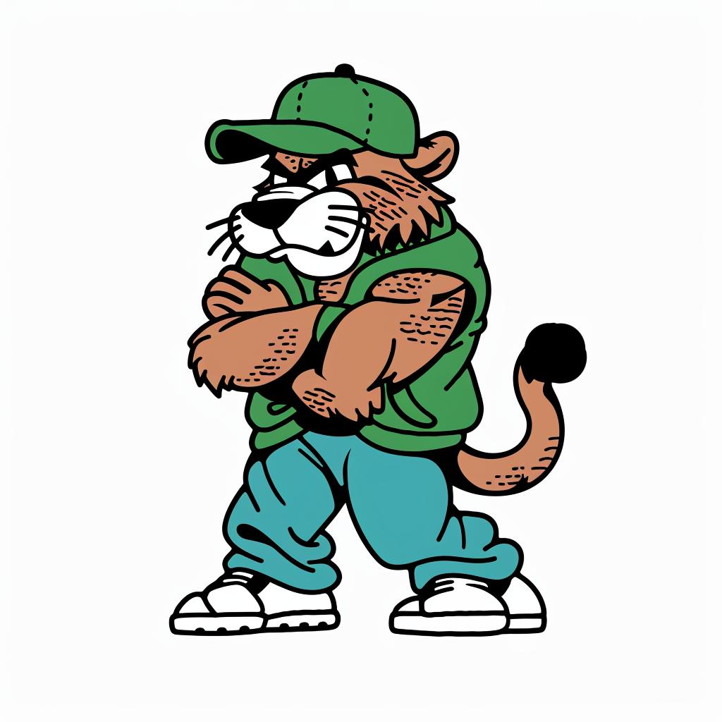 lion  cartoon  green  hat  jeans  aggressive  streetwise  urban  simple  culture 958901