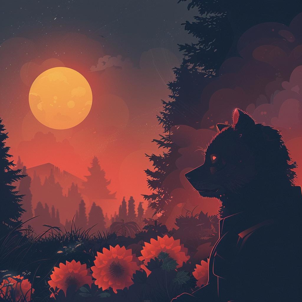 wolf  forest  sunflowers  surreal  creative  vibrant  album  cover  stylized  Joan 1016843