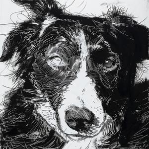 drawing  black  white  dog  border  collie  nervous  lines  sketch  portrait 1038991