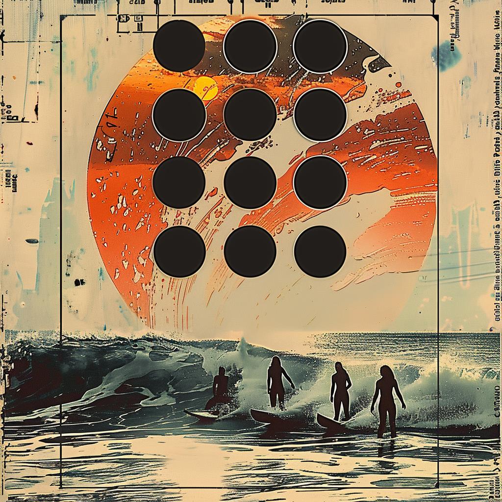 surfers  ocean  photographic  collage  silhouettes  vibrant  colors  beach  Rodchenko  action 1034357