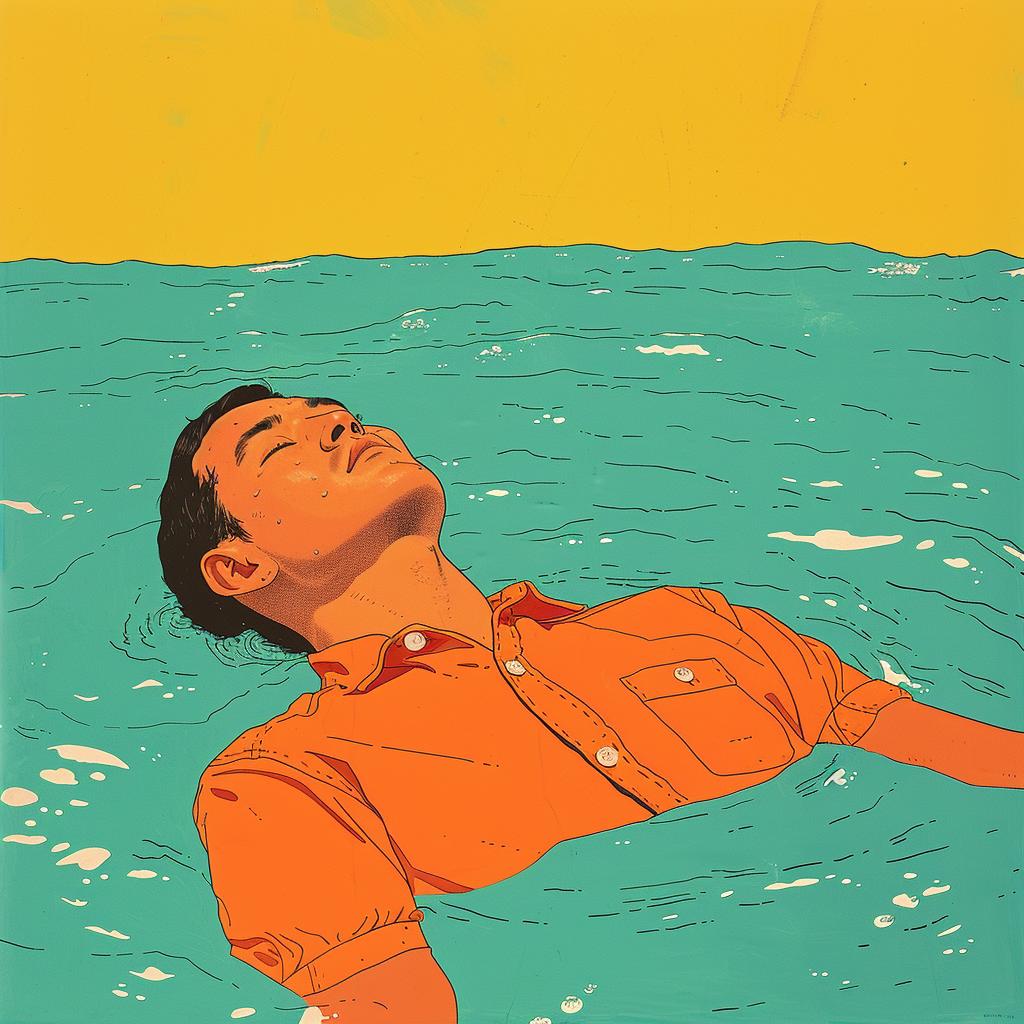 surreal  album  cover  ocean  floating  man  dreamlike  vibrant  Joan  Cornella 1017178