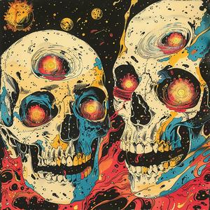 album  cover  skulls  colorful  space  surreal  chaos  symbolist  risograph  art 1078164