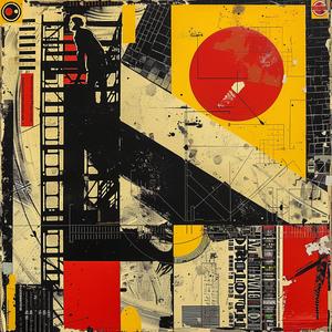 red  sun  man  ladder  construction  geometric  art  surreal  site  scaffold 1058670