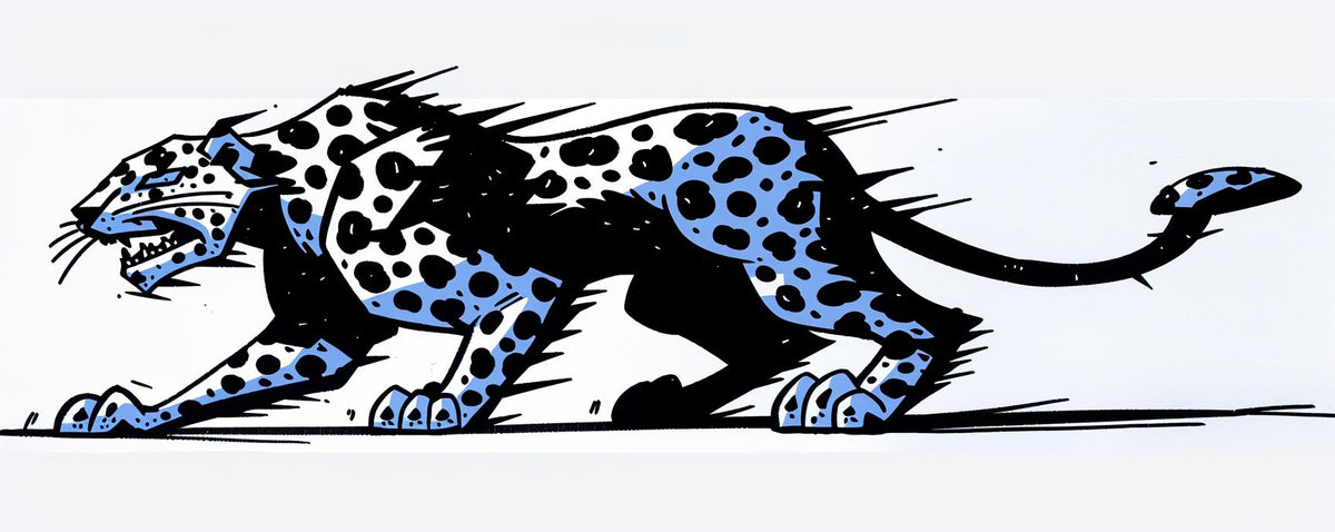 panther  leaping  cartoon  blue  spots  animal  fun  illustration  vibrant  playful 1028302