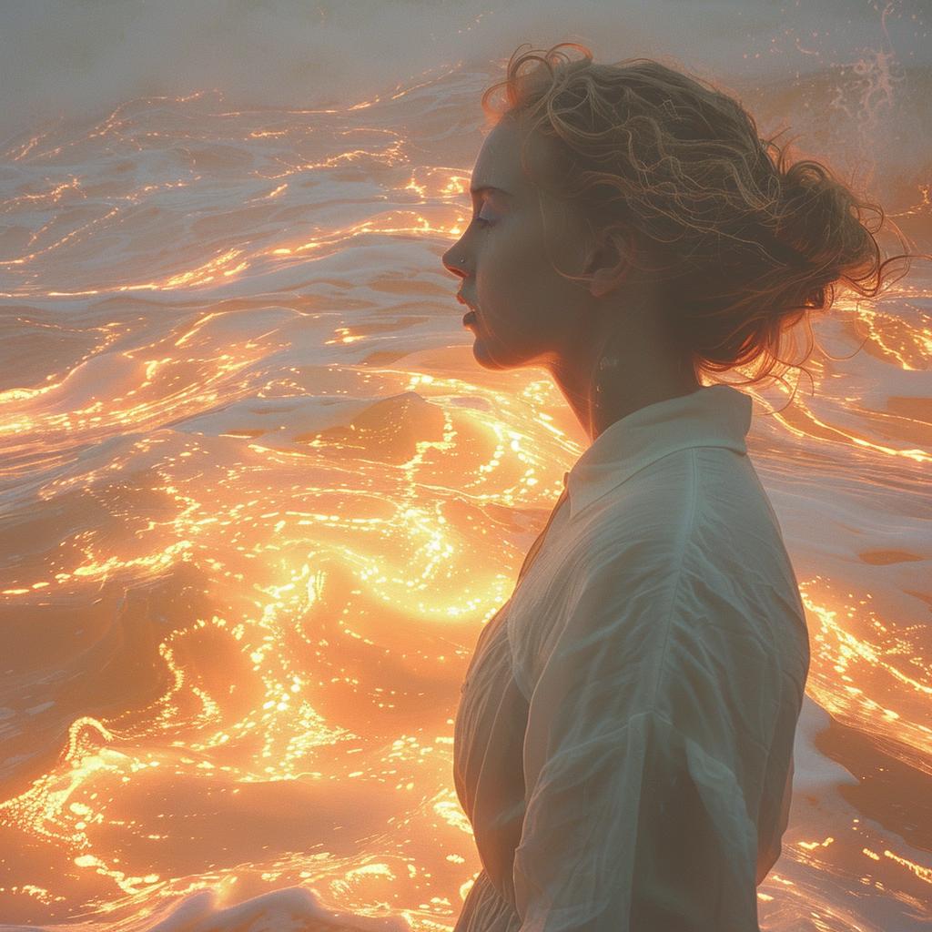 lifestyle  photo  woman  robe  ocean  fire  surreal  double  exposure  dramatic 1026689