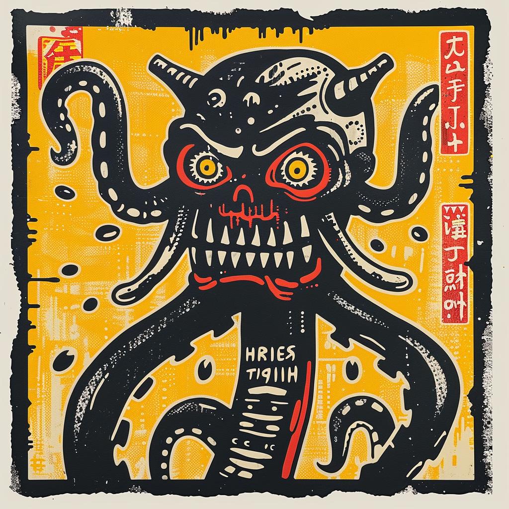 art  poster  geek  clowncore  diesel  punk  Japanese  demon  octopus  collage 941581