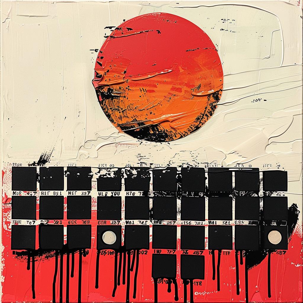 red  sun  stripes  black  1980s  album  art  impasto  palette  knife 962310