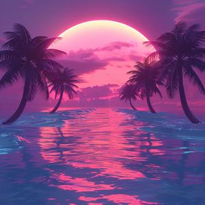 synthwave  aesthetic  photonegative  sunset  ocean  palm  tropical  vibrant  colorful  scenic 1039023