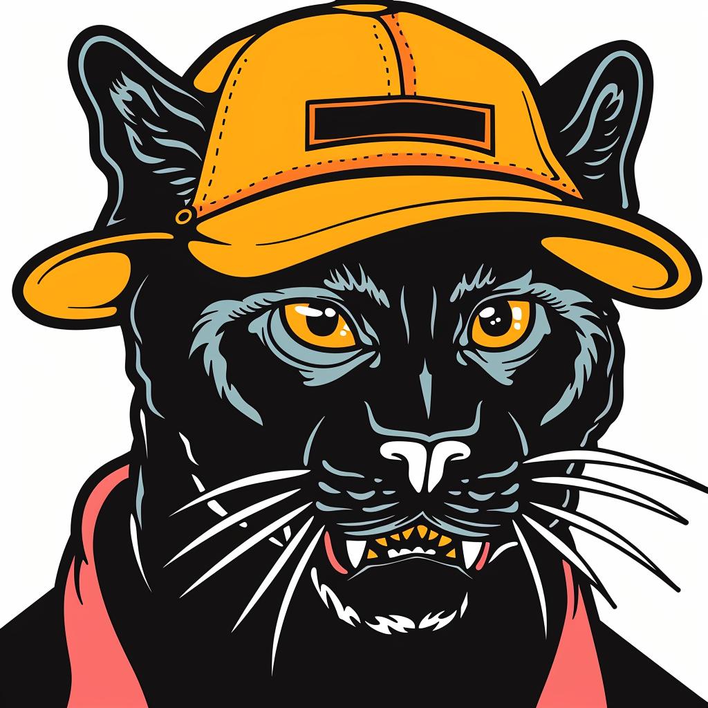 panther  baseball  hat  black  stylized  feline  fashion  playful  whimsical  character 940099