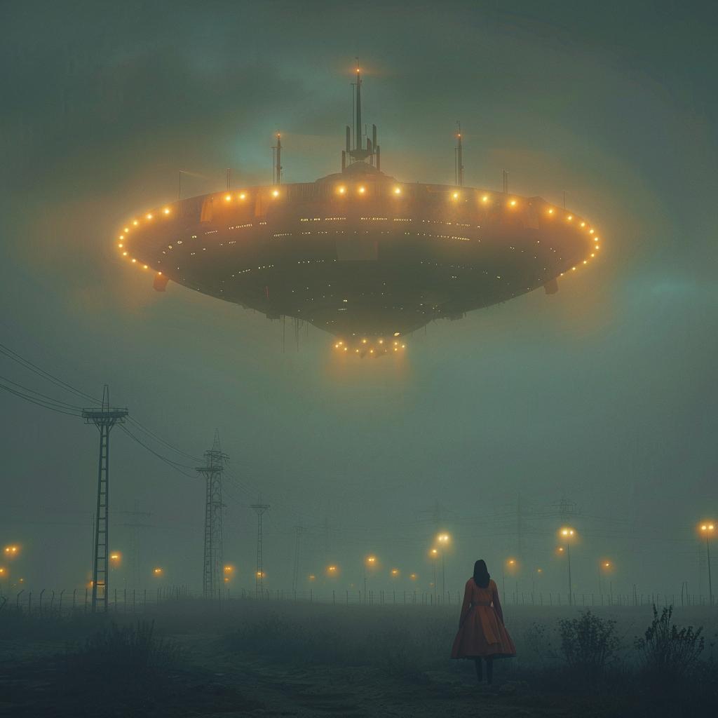 surreal  sci-fi  photo  UFO  woman  redcoat  lighting  glow  oddity  color 965713