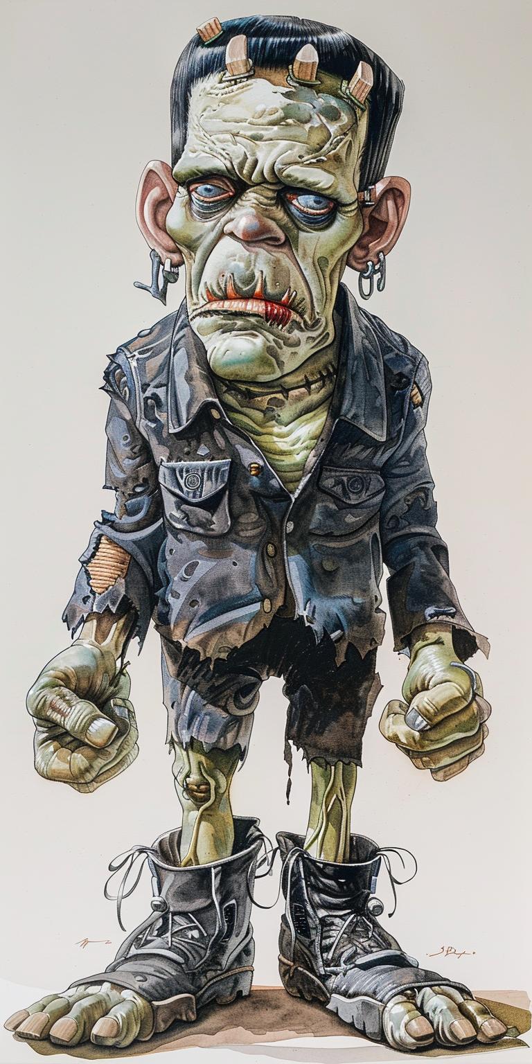 Frankenstein  portrait  full-body  white  background  painting  monster  illustration  zombie  Codex 971321