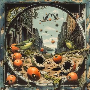 birds  oranges  city  painting  flying  nature  colorful  landscape  urban  chromolithography 1059427