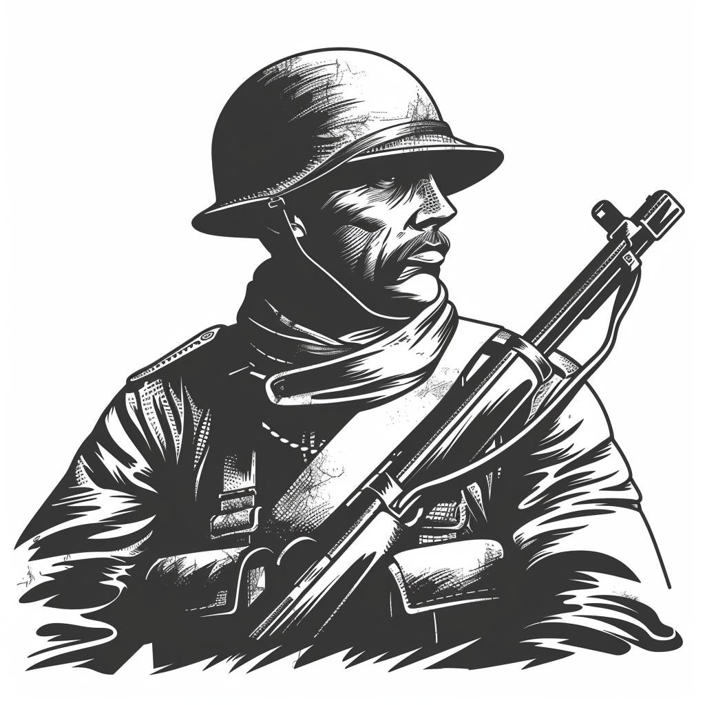 silhouette  soldier  WW1  vintage  icon  bold  outline  blackandwhite  illustration  rifle 951988