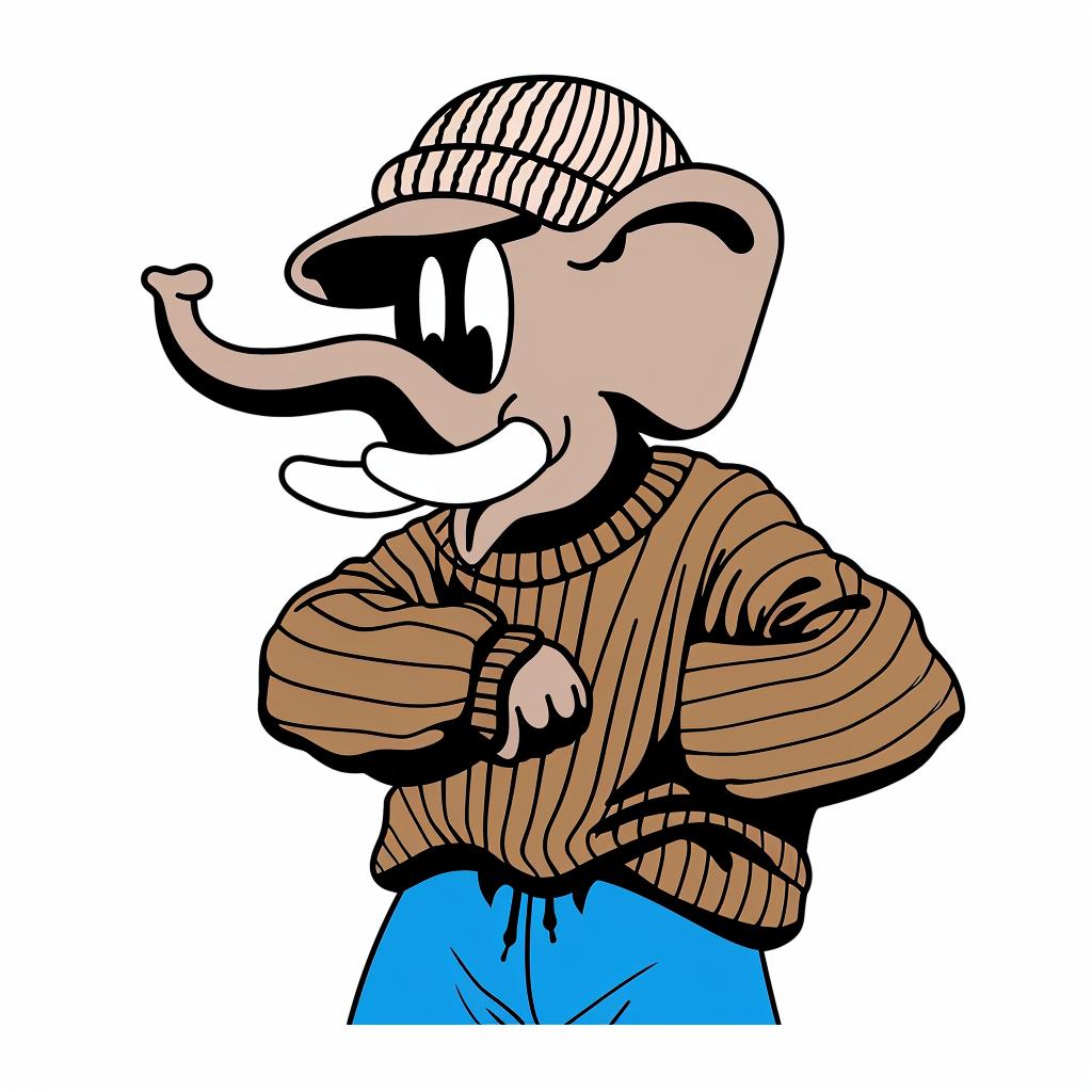 aggressive  streetwise  elephant  sweater  hat  urban  playful  stylish  cartoon  character 958743