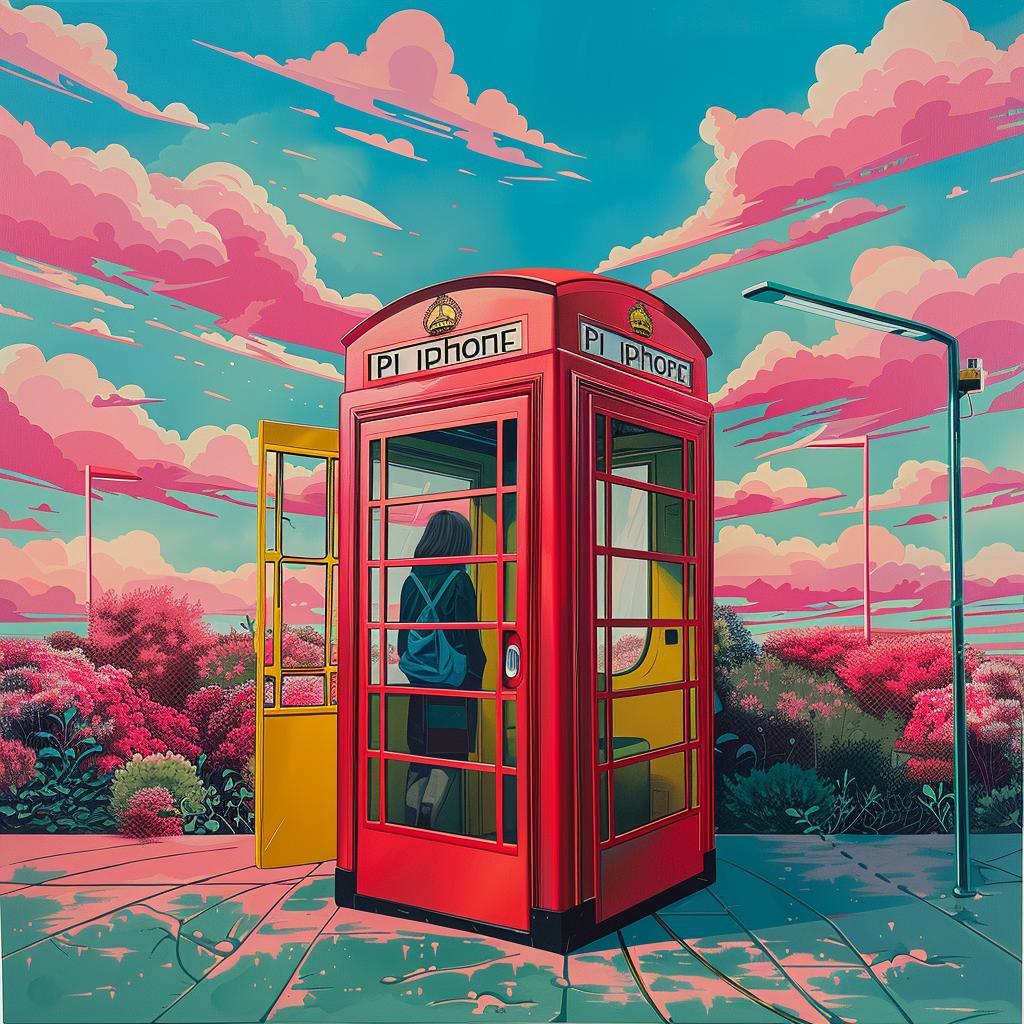 painting  telephone  booth  clouds  red  colorful  landscape  urban  atmospheric  art 1016628