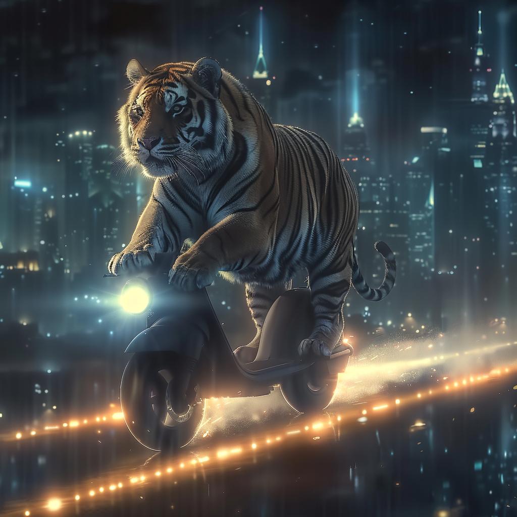 tiger  scooter  surreal  city  lighting  glow  natural  art  night  Ed Ruscha 962918